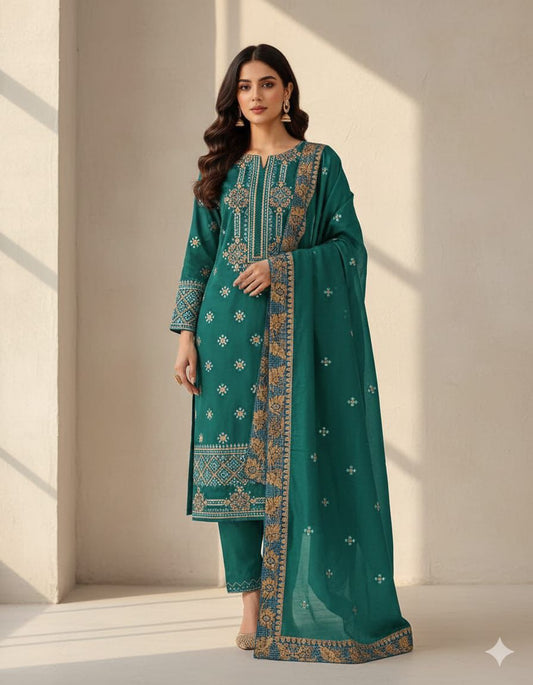 EMBROIDERED SUSI 3mm INDIAN BANARSI unstitced 3pc✓