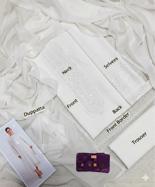 PURE CHIFFON Suit With MALAI Trouser-Unstitched Replica