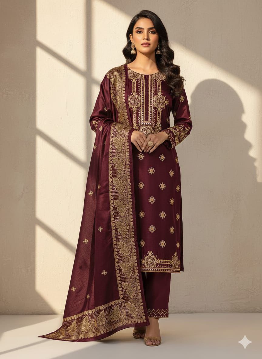 EMBROIDERED SUSI 3mm INDIAN BANARSI unstitced 3pc✓