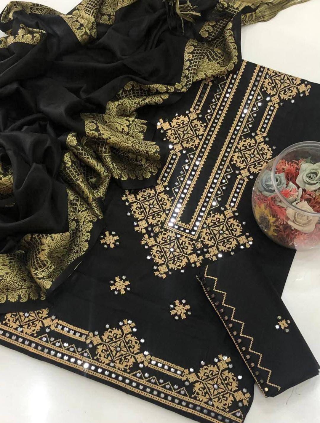 EMBROIDERED SUSI 3mm INDIAN BANARSI unstitced 3pc✓