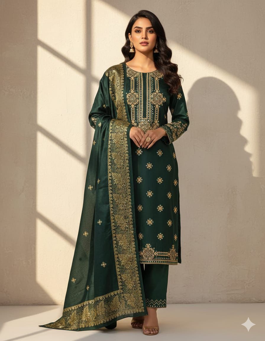 EMBROIDERED SUSI 3mm INDIAN BANARSI unstitced 3pc✓