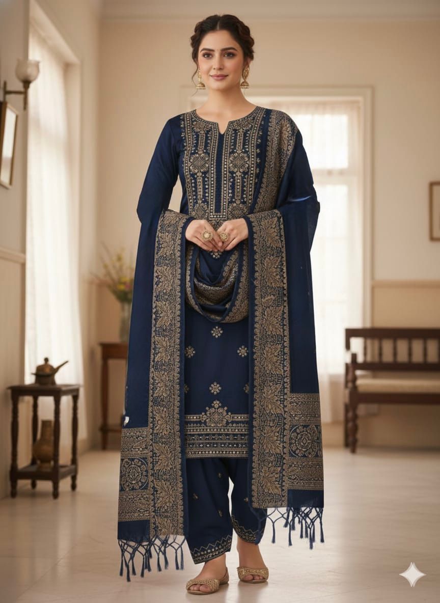 EMBROIDERED SUSI 3mm INDIAN BANARSI unstitced 3pc✓