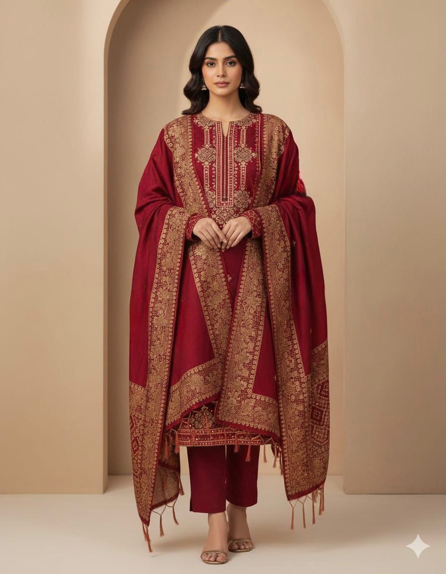 EMBROIDERED SUSI 3mm INDIAN BANARSI unstitced 3pc✓