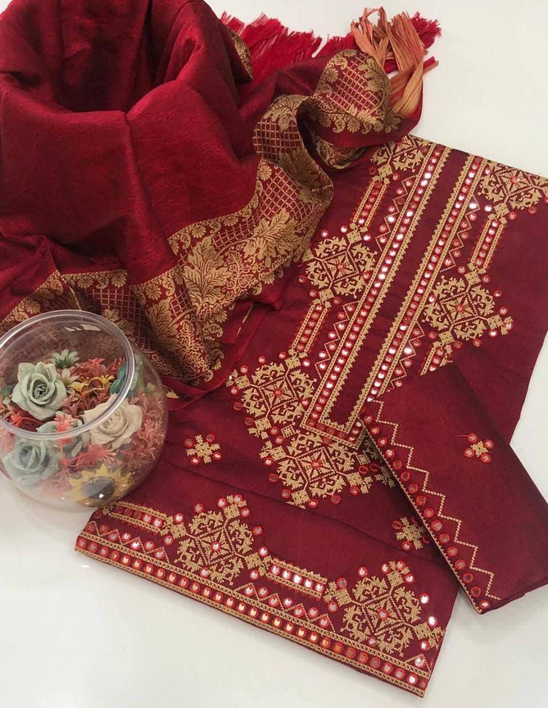 EMBROIDERED SUSI 3mm INDIAN BANARSI unstitced 3pc✓