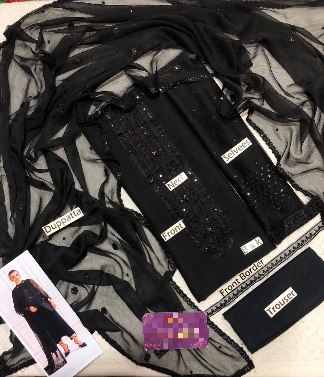 PURE CHIFFON Suit With MALAI Trouser-Unstitched Replica