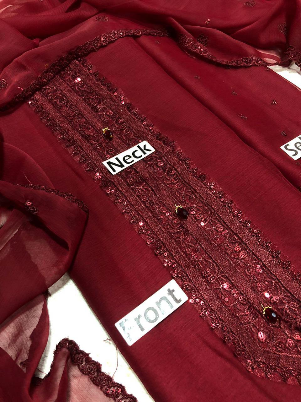 PURE CHIFFON Suit With MALAI Trouser-Unstitched Replica