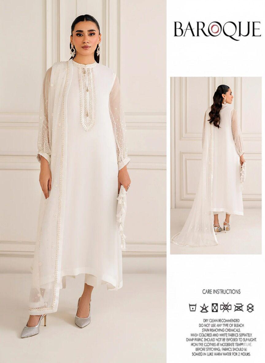 PURE CHIFFON Suit With MALAI Trouser-Unstitched Replica