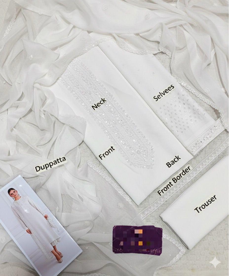 PURE CHIFFON Suit With MALAI Trouser-Unstitched Replica